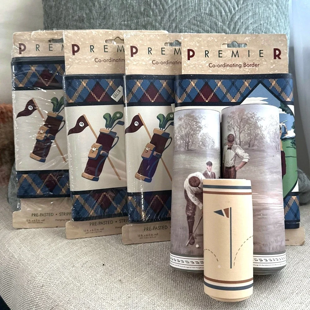 LOT Vintage Golf Golfing Club BallsWallpaper Border Roll NEW Pre-Pasted 7 Bundle